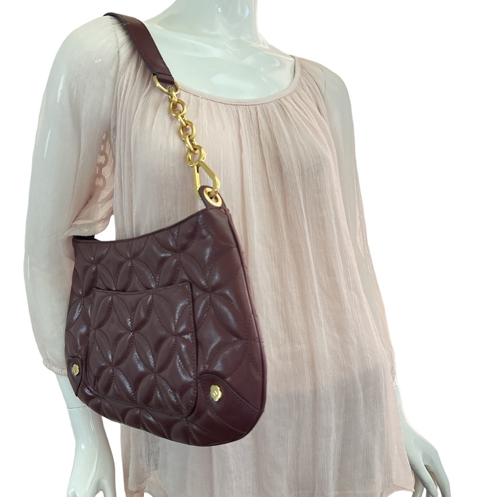 NWOT ERIC JAVITS Burgundy Quilted Gold Chain Removable Strap Bag